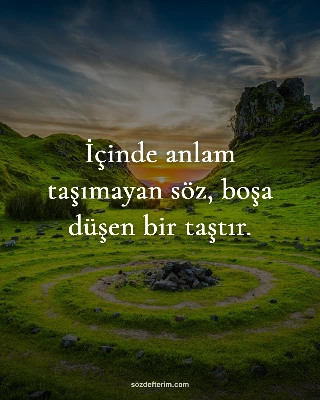 İçinde anlam taşımayan söz, boşa düşen bir taştır.