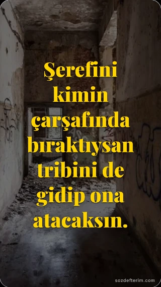 Şerefini kimin çarşafında bıraktıysan tribini de gidip ona atacaksın.