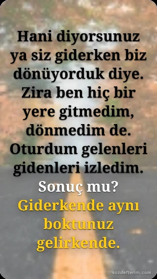 Hani diyorsunuz ya siz giderken biz dönüyorduk diye. Zira ben hiç bir yere gitmedim, dönmedim de…