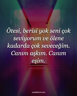 Ötesi, berisi yok seni çok seviyorum ve ölene kadarda çok seveceğim. Canım aşkım. Canım eşim.