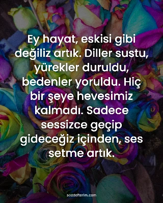 Ey hayat, eskisi gibi değiliz artık. Diller sustu, yürekler duruldu, bedenler yo