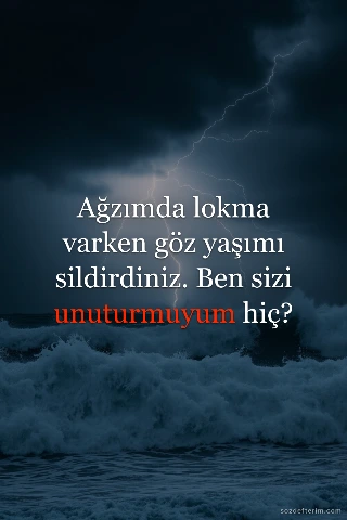 Ağzımda lokma varken göz yaşımı sildirdiniz. Ben sizi unuturmuyum hiç?