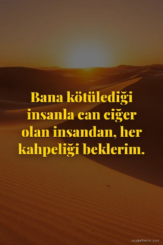 Bana kötülediği insanla can ciğer olan insandan, her kahpeliği beklerim.