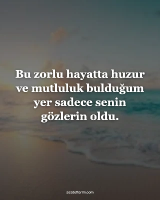Bu zorlu hayatta huzur ve mutluluk bulduğum yer sadece senin gözlerin oldu.