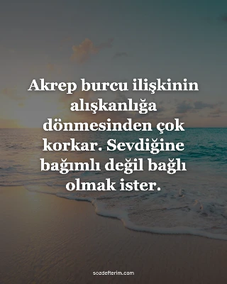 Akrep burcu ilişkinin alışkanlığa dönmesinden çok korkar. Sevdiğine bağımlı deği