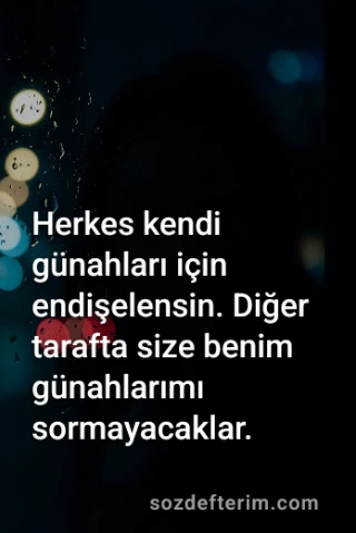 Herkes kendi günahları için endişelensin. Diğer tarafta size benim günahlarımı sormayacaklar.