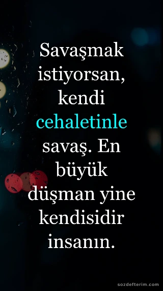 Savaşmak istiyorsan, kendi cehaletinle savaş. En büyük düşman yine kendisidir insanın.