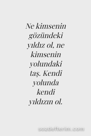 Ne kimsenin gözündeki yıldız ol, ne kimsenin yolundaki taş. Kendi yolunda kendi 